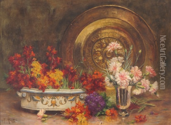 Still Life Of Flowers Oil Painting - Alfred Magne