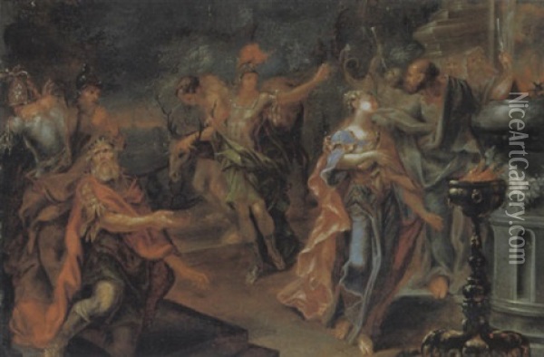 Die Opferung Der Iphigenie Oil Painting - Johann Georg Bergmuller