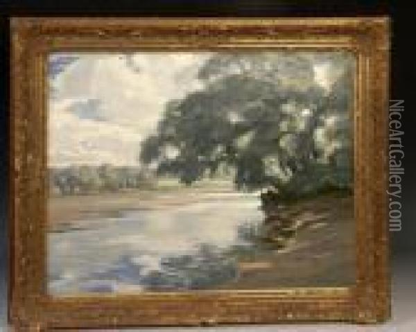 Summer Riverscape Oil Painting - Augustus William Enness