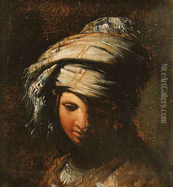A young woman wearing a turban Oil Painting - Giovanni Bernardino Azzolino, Called Mazzolini