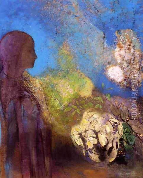Girl With Chrysanthemums Oil Painting - Odilon Redon