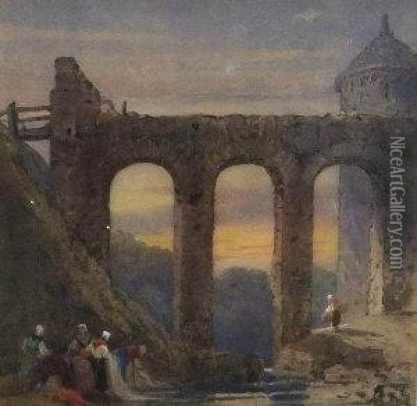 The Viaduct Oil Painting - Samuel Prout