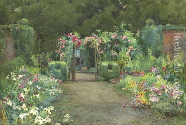 My Garden: The Gate From The Herbaceous Garden, Kilmurry, Countycork Oil Painting - Mildred Anne Butler