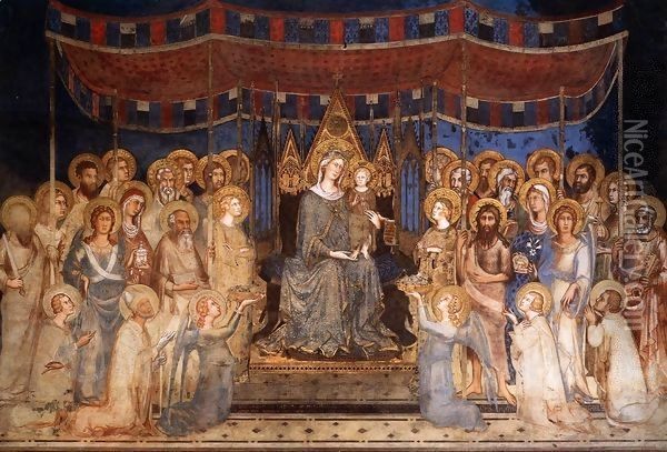 Maest (Madonna with Angels and Saints) 2 Oil Painting - Simone Martini