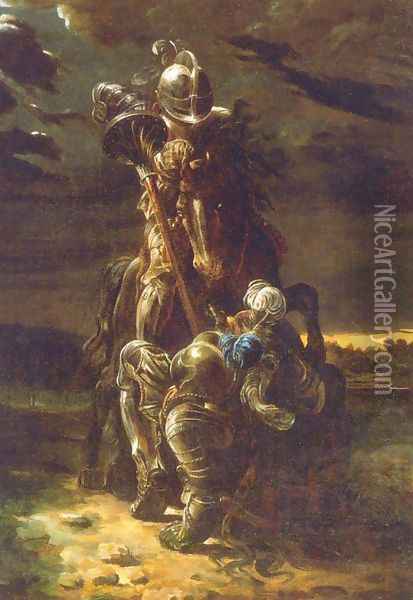 The Combat of Two Knights Oil Painting - Daniel Maclise
