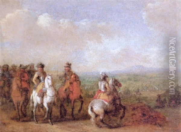 Cavalry Officers Reviewing The Field Of Battle Oil Painting - Joseph van Bredael