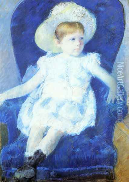Elsie In A Blue Chair Oil Painting - Mary Cassatt