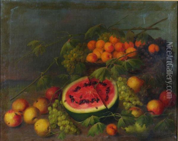 Bodegon Con Sandia Y Frutas Oil Painting - Jose Maria Corchon