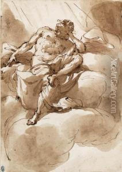 A Half-draped Figure, Seated On A Cloud, Looking Up Oil Painting - Ubaldo Gandolfi