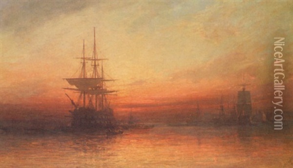 British Harbor At Sunset Oil Painting - James Francis Danby