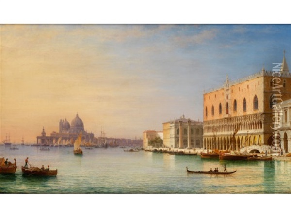 Venedig Mit Blick Auf Den Dogenpalast Und Die Kirche Santa Maria Della Salute Oil Painting - Carl Morgenstern