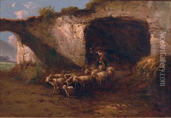 Shepard With Flock Oil Painting - John (Giovanni) Califano