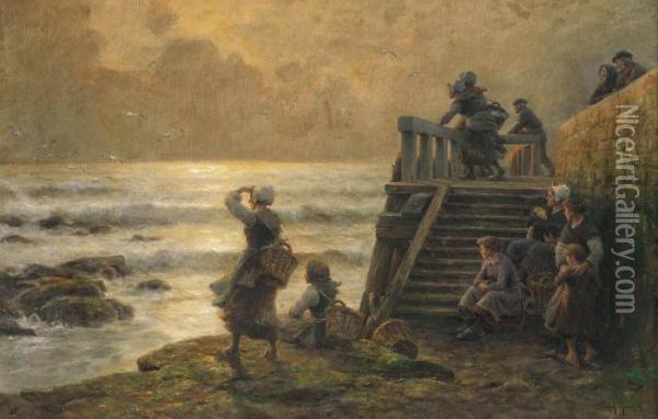 Waiting For The Catch Oil Painting - Georges Philibert Charles Marionez