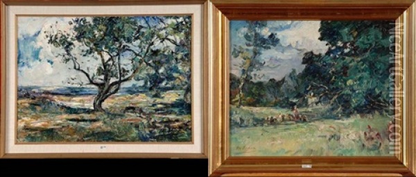 Paysage (+ Bergere, Oil On Panel; 2 Works) Oil Painting - Armand Gustave Gerard Jamar