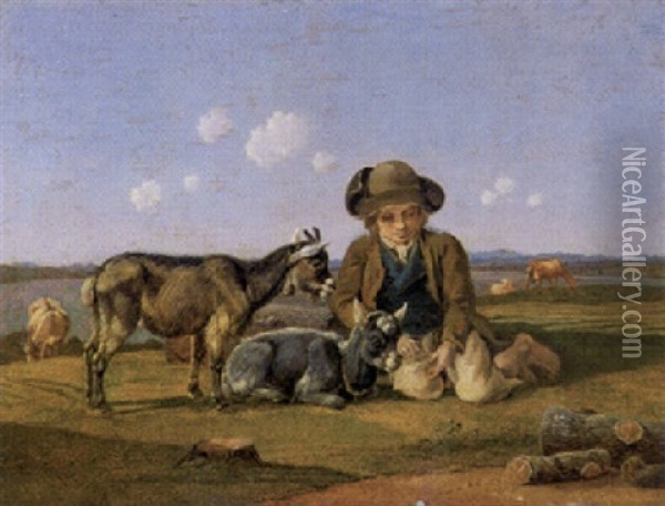 Der Ziegenhirte Mit Zwei Jungen Zicklein Oil Painting - Wilhelm Alexander Wolfgang von Kobell