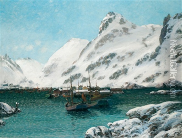 Hafen Im Winter - Von Den Lofoten Oil Painting - Sigvald Simensen