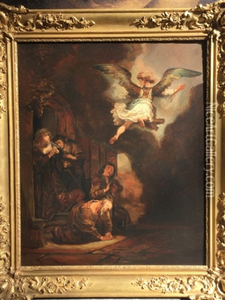 L'ange Raphael Quittant Tobie. Oil Painting -  Rembrandt van Rijn