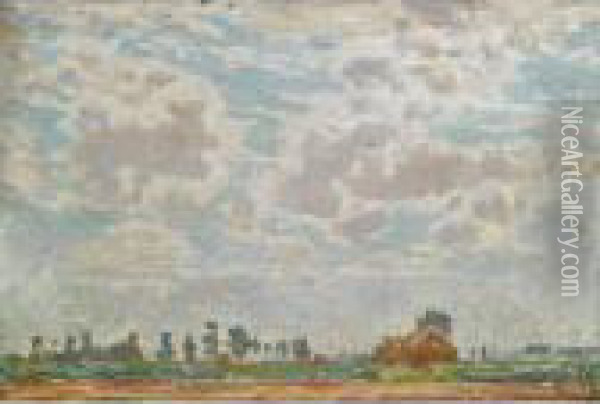 A Clouded Sky Above A Belgian Farmhouse Oil Painting - Emile Claus