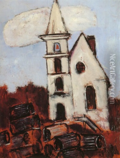 Church With Lobster Pots Oil Painting - Marsden Hartley