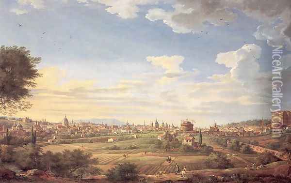 View of Rome from Mt. Mario, In the Southeast 1749 Oil Painting - Giovanni Paolo Pannini