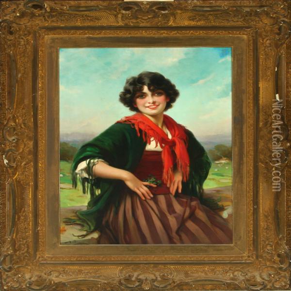 Portraitof A Romany Oil Painting - Maynard Brown