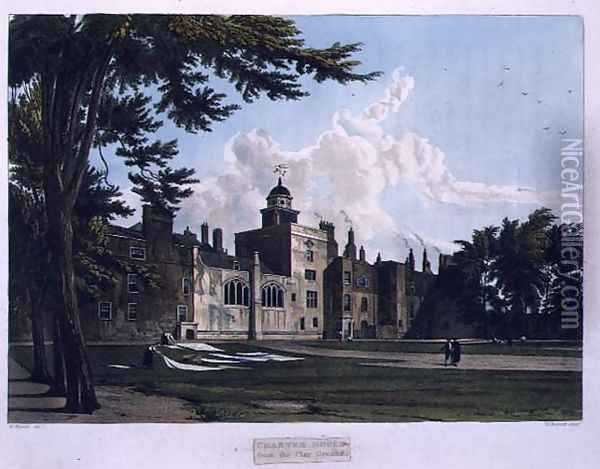 Charter House from the Play Ground, from History of Charter House School, part of History of the Colleges, engraved by William James Bennett (1787-1844) pub. by R. Ackermann, 1816 Oil Painting - William Westall