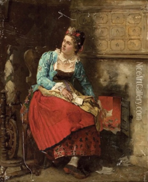 Dame Verbrennt Liebesbriefe Oil Painting - Gustave Brion