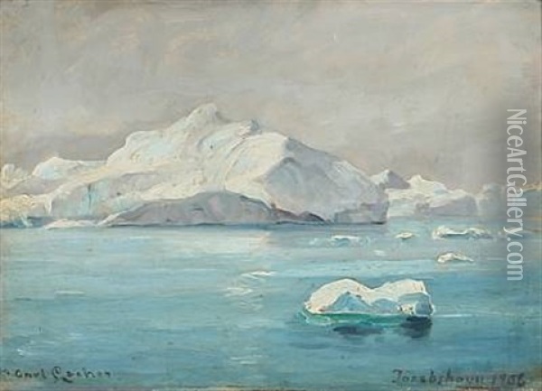 Icebergs At Jakobshavn In Greenland Oil Painting - Carl Ludvig Thilson Locher