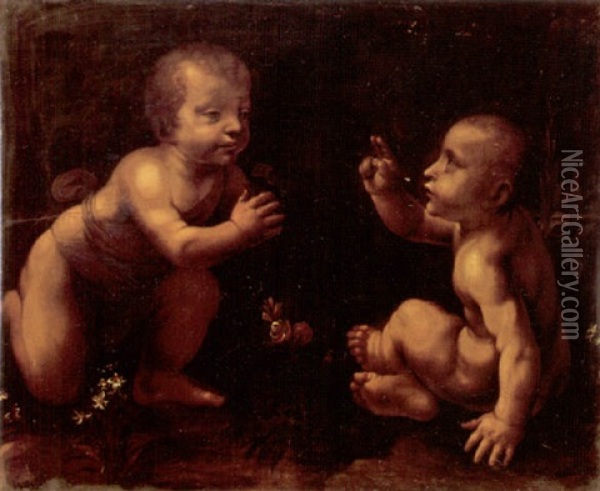 The Infant Jesus And The Infant Saint John The Baptist Oil Painting - Leonardo Da Vinci