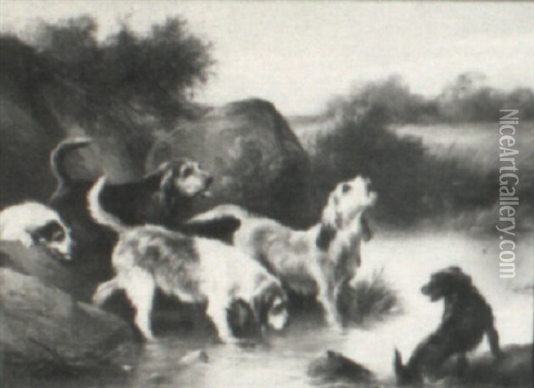 Otterhounds And Terriers Oil Painting - Walter Hunt