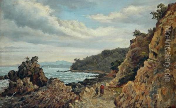 Coastal Scene With Maori Figures Oil Painting - Albert Edward Aldis