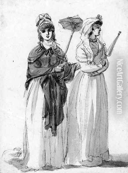 Two ladies with their parasols Oil Painting - Paul Sandby
