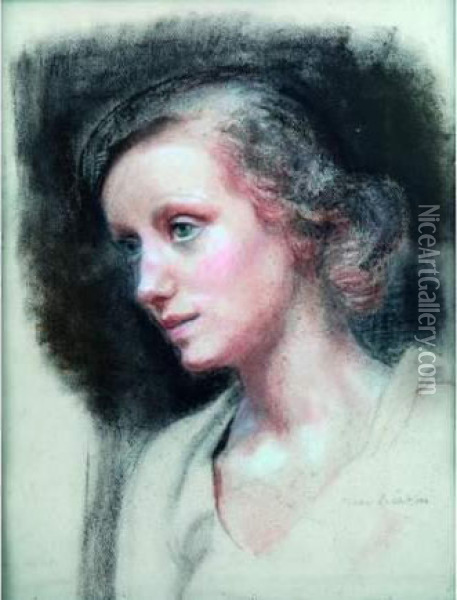 Portrait De Femme. Oil Painting - France Leplat