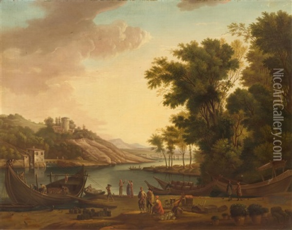 View Of A Mediterranean Harbour Oil Painting - Jan Baptist Weenix