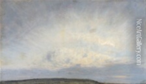 Cloudy Skies Above A Flat Landscape Oil Painting - Julius Paulsen