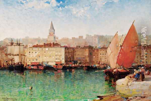 Marseilles Harbour Oil Painting - Arthur Joseph Meadows