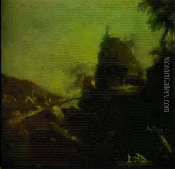 Paesaggio Fluviale Con Viandanti E Monaci Oil Painting - Antonio Maria Marini
