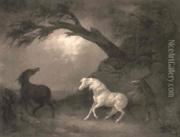 Horses Frightened By A Storm Oil Painting - Sawrey Gilpin