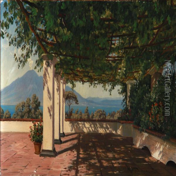 View From The Southern Italian Town Sorento At Vesuv Oil Painting - Johannes Boesen