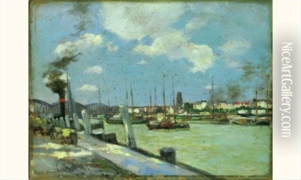 Vue De Rotterdam Oil Painting - Norbert Goeneutte