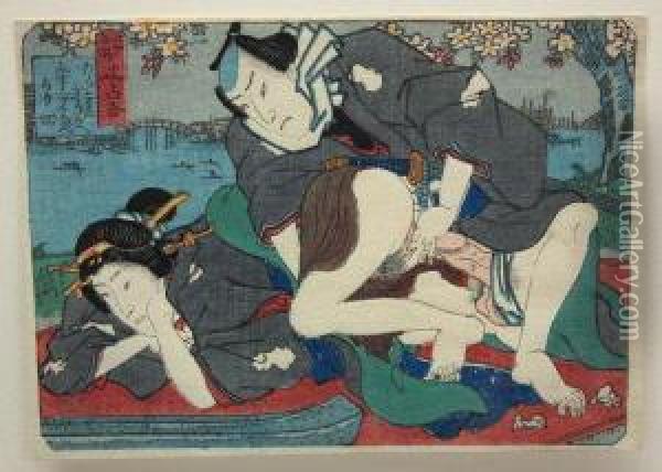 A Couple In An Amorous Adventure Oil Painting - Utagawa Kunisada