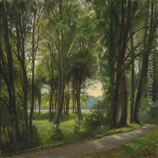 Landscape With Path Through A Forest Oil Painting - Christian Zacho