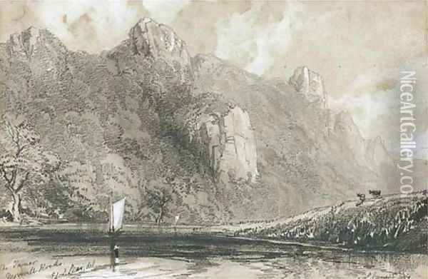 Morwell Rocks on the River Tamar Oil Painting - Edward Lear