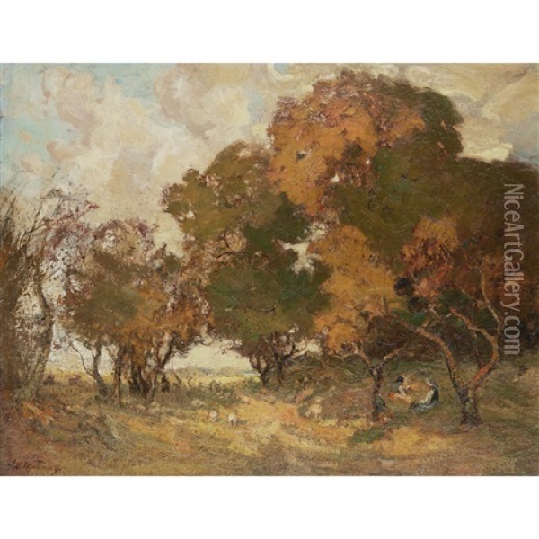 Minding The Flock Oil Painting - William Mouncey