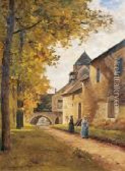 Rue Animee Dans Un Petit Village D?ile-de-france Oil Painting - Charles Euphrasie Kuwasseg