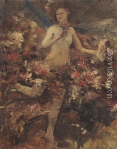 A Flower Girl Oil Painting - Aurel Naray