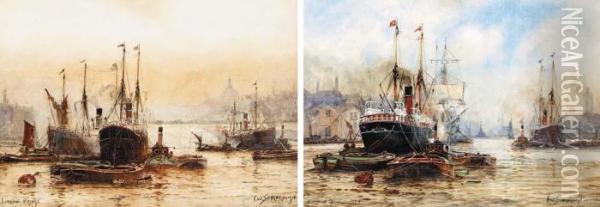 London Bridge; And Woolwich Reach, London Oil Painting - William Harrison Scarborough