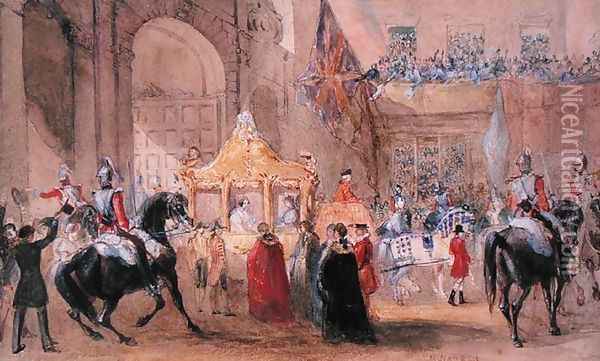 The Lord Mayor Standing Ready to Greet Queen Victoria (1819-1901) at Temple Bar in 1837 Oil Painting - Henry Warren
