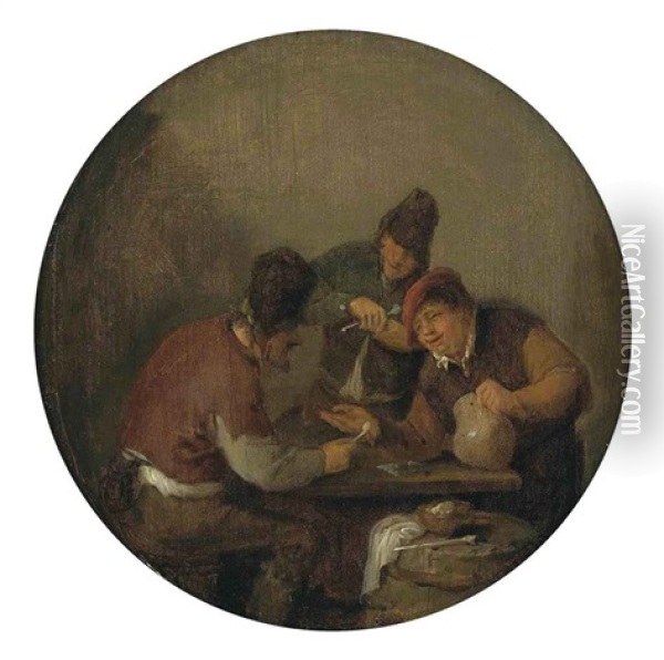 Peasants Drinking And Merrymaking In An Interior Oil Painting - Adriaen Jansz van Ostade