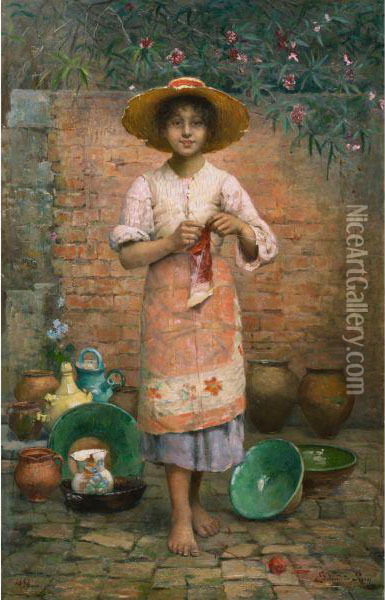 Helene, The Little Street Vendor Oil Painting - Edmond Jean de Pury